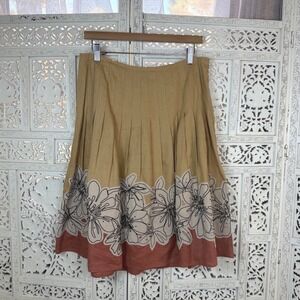Lafayette 148 Linen Skirt Womens Large Pleated Floral Boho Cottagecore Prairie
